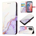 For Motorola Moto G Play 5G 2024 PT003 Marble Pattern Flip Leather Phone Case(White Purple)