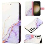 For Samsung Galaxy S24 Ultra 5G PT003 Marble Pattern Flip Leather Phone Case(White Purple)
