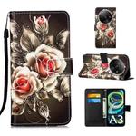 For Xiaomi Redmi A3 Colored Drawing Pattern Plain Weave Leather Phone Case(Roses On Black)