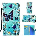 For Xiaomi Redmi Note 13 4G Global Colored Drawing Pattern Plain Weave Leather Phone Case(Caring Butterfly)