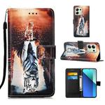 For Xiaomi Redmi Note 13 4G Global Colored Drawing Pattern Plain Weave Leather Phone Case(Cats And Tigers)