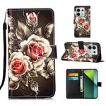 For Xiaomi Redmi Note 13 Pro 5G Global Colored Drawing Pattern Plain Weave Leather Phone Case(Roses On Black)