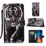 For Xiaomi Poco M6 Pro 4G Colored Drawing Pattern Plain Weave Leather Phone Case(Black And White Tiger)