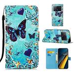 For Xiaomi Redmi K70E Colored Drawing Pattern Plain Weave Leather Phone Case(Caring Butterfly)