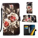 For Xiaomi Poco X6 Pro Colored Drawing Pattern Plain Weave Leather Phone Case(Roses On Black)