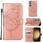 For Samsung Galaxy S24 5G Embossed Butterfly Leather Phone Case(Rose Gold)
