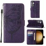 For Samsung Galaxy S24 5G Embossed Butterfly Leather Phone Case(Dark Purple)