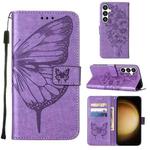 For Samsung Galaxy S24+ 5G Embossed Butterfly Leather Phone Case(Light Purple)