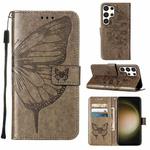 For Samsung Galaxy S24 Ultra 5G Embossed Butterfly Leather Phone Case(Grey)