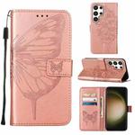For Samsung Galaxy S24 Ultra 5G Embossed Butterfly Leather Phone Case(Rose Gold)