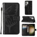 For Samsung Galaxy S24 Ultra 5G Embossed Butterfly Leather Phone Case(Black)