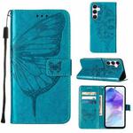 For Samsung Galaxy A55 Embossed Butterfly Leather Phone Case(Blue)