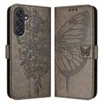 For Samsung Galaxy M55 Embossed Butterfly Leather Phone Case(Grey)