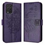 For Samsung Galaxy M62 Embossed Butterfly Leather Phone Case(Dark Purple)
