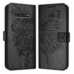 For Samsung Galaxy S10+ Embossed Butterfly Leather Phone Case(Black)