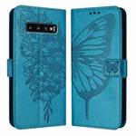 For Samsung Galaxy S10 Embossed Butterfly Leather Phone Case(Blue)