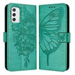 For Samsung Galaxy M52 5G Embossed Butterfly Leather Phone Case(Green)