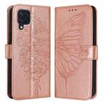 For Samsung Galaxy M32 4G Global / M22 Embossed Butterfly Leather Phone Case(Rose Gold)