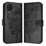 For Samsung Galaxy M32 4G Global / M22 Embossed Butterfly Leather Phone Case(Black)