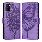 For Samsung Galaxy A41 EU Embossed Butterfly Leather Phone Case(Light Purple)