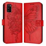 For Samsung Galaxy A41 EU Embossed Butterfly Leather Phone Case(Red)