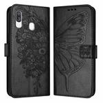 For Samsung Galaxy A40 Embossed Butterfly Leather Phone Case(Black)