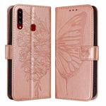 For Samsung Galaxy A20s Embossed Butterfly Leather Phone Case(Rose Gold)