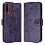 For Samsung Galaxy A20s Embossed Butterfly Leather Phone Case(Dark Purple)