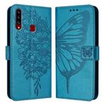 For Samsung Galaxy A20s Embossed Butterfly Leather Phone Case(Blue)