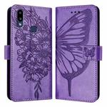For Samsung Galaxy A10s / M10s Embossed Butterfly Leather Phone Case(Light Purple)