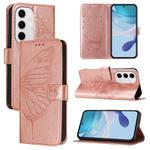 For Samsung Galaxy S24 FE 5G Embossed Butterfly Leather Phone Case(Rose Gold)