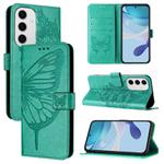 For Samsung Galaxy S24 FE 5G Embossed Butterfly Leather Phone Case(Green)