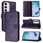 For Samsung Galaxy S24 FE 5G Embossed Butterfly Leather Phone Case(Dark Purple)