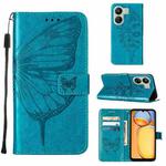 For Xiaomi Redmi 13C Embossed Butterfly Leather Phone Case(Blue)