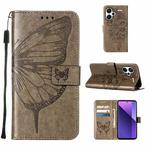 For Xiaomi Redmi Note 13 Pro+ 5G Embossed Butterfly Leather Phone Case(Grey)