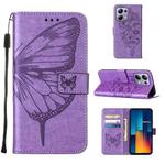 For Xiaomi Poco M6 Pro 4G Embossed Butterfly Leather Phone Case(Purple)