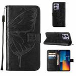 For Xiaomi Poco M6 Pro 4G Embossed Butterfly Leather Phone Case(Black)