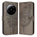 For Xiaomi 13 Ultra Embossed Butterfly Leather Phone Case(Grey)