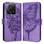 For Xiaomi 13T / 13T Pro Global Embossed Butterfly Leather Phone Case(Purple)