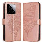 For Xiaomi 14 5G Global Embossed Butterfly Leather Phone Case(Rose Gold)