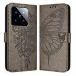 For Xiaomi 14 Pro 5G Global Embossed Butterfly Leather Phone Case(Grey)