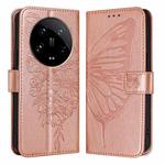 For Xiaomi 14 Ultra 5G Global Embossed Butterfly Leather Phone Case(Rose Gold)