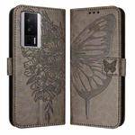 For Xiaomi Poco F5 Pro/Redmi K60/K60 Pro Embossed Butterfly Leather Phone Case(Grey)