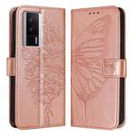 For Xiaomi Poco F5 Pro/Redmi K60/K60 Pro Embossed Butterfly Leather Phone Case(Rose Gold)