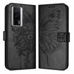 For Xiaomi Poco F5 Pro/Redmi K60/K60 Pro Embossed Butterfly Leather Phone Case(Black)