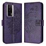 For Xiaomi Poco F5 Pro/Redmi K60/K60 Pro Embossed Butterfly Leather Phone Case(Dark Purple)