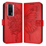 For Xiaomi Poco F5 Pro/Redmi K60/K60 Pro Embossed Butterfly Leather Phone Case(Red)