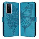 For Xiaomi Poco F5 Pro/Redmi K60/K60 Pro Embossed Butterfly Leather Phone Case(Blue)