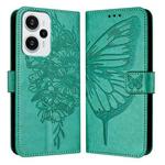 For Xiaomi Poco F5/Redmi Note 12 Turbo 5G Embossed Butterfly Leather Phone Case(Green)