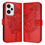 For Xiaomi Poco F5/Redmi Note 12 Turbo 5G Embossed Butterfly Leather Phone Case(Red)